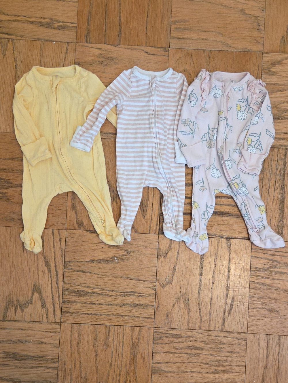 cloud island Yellow, White Stripe & Pink Floral Footie Trio
